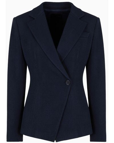 Emporio Armani Icon Frisottino Single-breasted Jacket With Jacquard Micro-check Motif - Blue