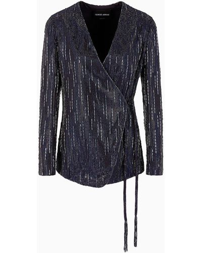 Giorgio Armani Long Silk Jacket With Crystal Embroidery - Blue