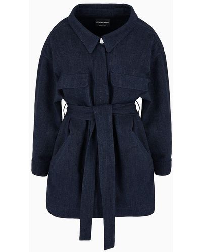 Giorgio Armani Denim Collection Pea Coat In Cotton And Wool Denim - Blue