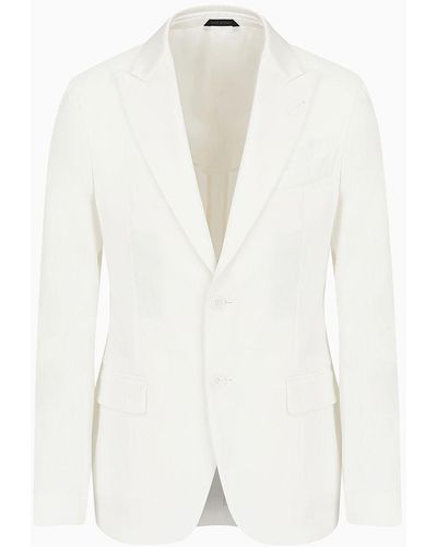 Giorgio Armani Upton Line Single-breasted Tuxedo Jacket In Linen Canvas - White