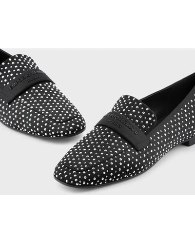 Emporio Armani Satin Loafers With All-over Studs - Multicolor