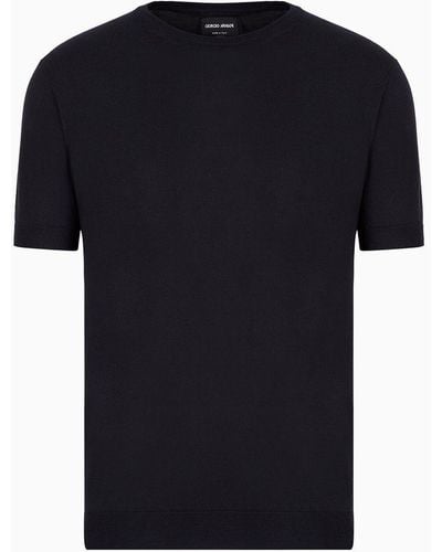 Giorgio Armani Short-sleeved Crew-neck Sweater In Silk And Cotton - Black