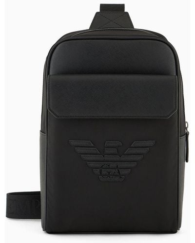 Emporio Armani Mochila De Un Solo Tirante En Piel Saffiano Regenerada Y Nailon Reciclado Asv - Negro