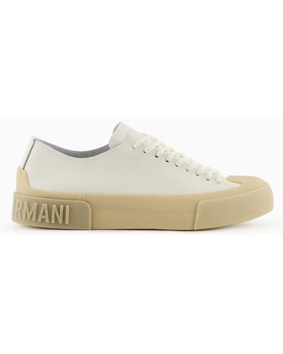 Emporio Armani Leather Sneakers With Vulcanised Soles - White