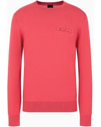 Armani Exchange Crew-neck Sweater In Cotton Viscose And Silk - Red