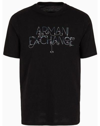 Armani Exchange T-shirt Regular Fit In Cotone Logo A Contrasto - Nero