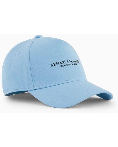 Armani Exchange Cotton Peaked Hat With Logo - Blue