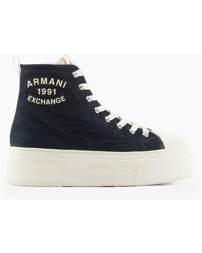 Armani Exchange Sneakers High Top In Denim - Blu