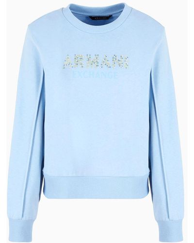 Armani Exchange French Terry Crewneck Sweatshirt With Logo - Blue