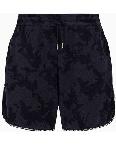 Armani Exchange Shorts In Slub Fabric - Blue