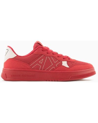Armani Exchange Suede Effect Trainers With Contrasting Detail - Red