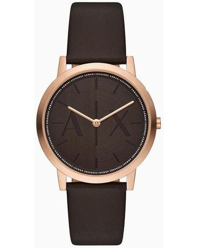 Armani Exchange Two-hand Brown Leather Watch - Multicolor
