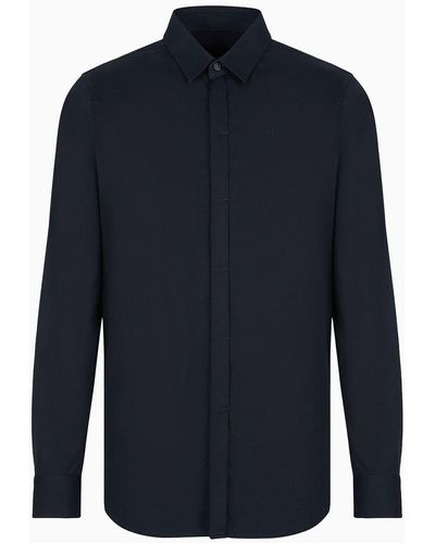 Armani Exchange Camicia Slim Fit In Satin Stretch - Blu