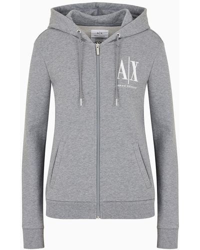 Armani Exchange Icon Logo Zip Up Hooded Sweatshirt - Grey