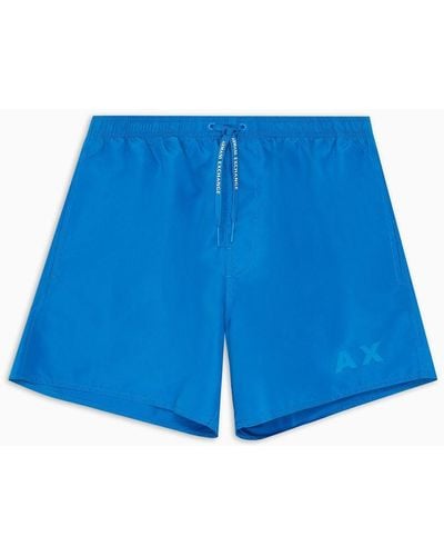 Armani Exchange Fabric Swim Shorts With Logo - Blue