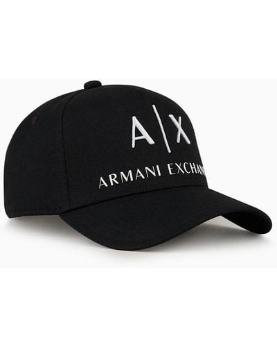 Armani Exchange Bonnet en coton avec visière - Noir