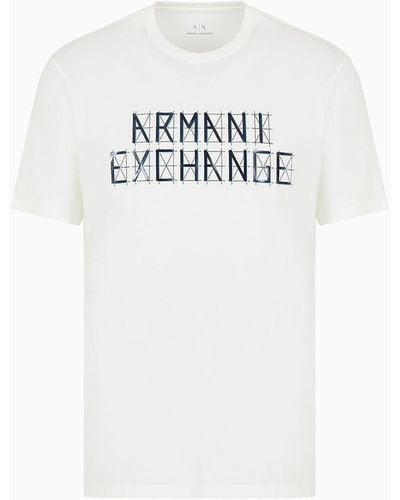 Armani Exchange T-shirt Regular Fit In Jersey Con Stampa Logo A Contrasto - Bianco