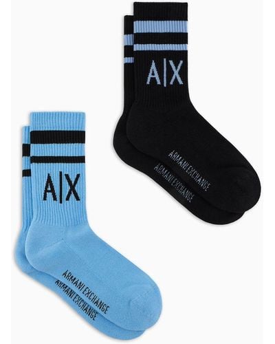 Armani Exchange Two Pack Of Terrycloth Socks - Blue