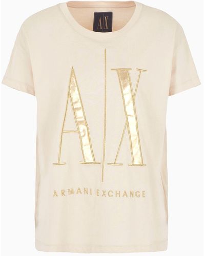 Armani Exchange Icon Logo Regular Fit Crew Neck T-shirt - Natural