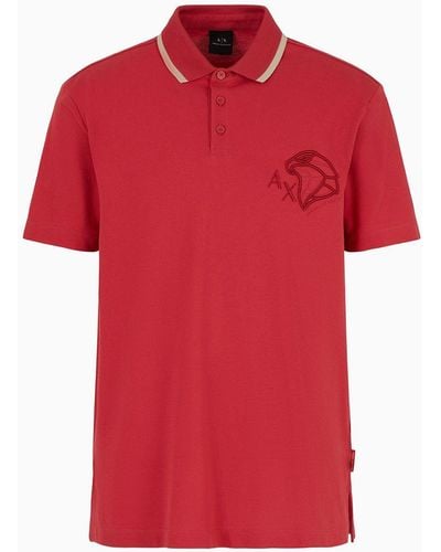 Armani Exchange Regular Fit Pique Polo Shirt With Embroidery - Red