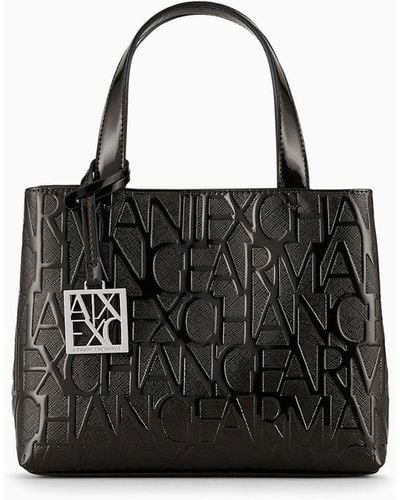 Armani Exchange Shopper Con Lettering Logo Impresso All-over - Nero