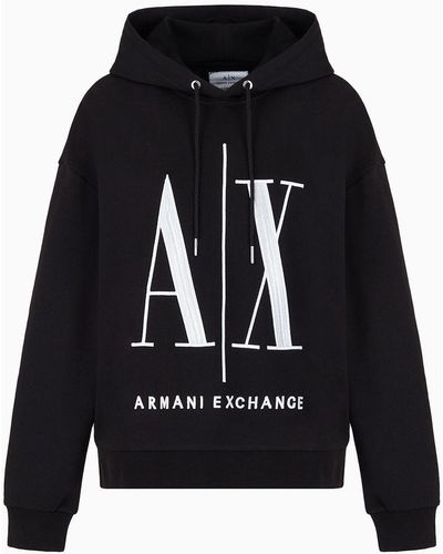 Armani Exchange Cotton Sweatshirt With Hood And Macro-logo - Black