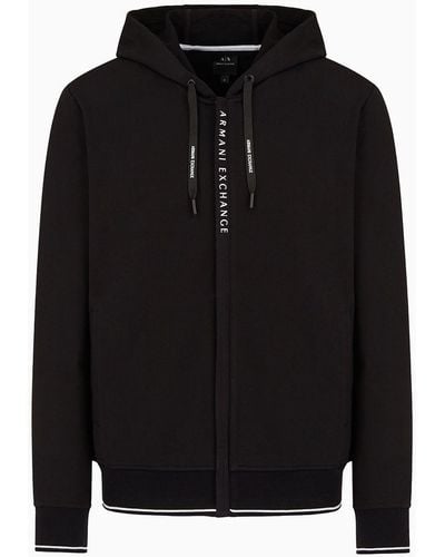 Armani Exchange Sweat-shirt à capuche et zip en jersey de coton stretch - Noir
