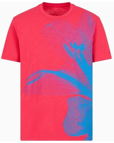 Armani Exchange Regular Fit Cotton T-shirt With Maxi Foliage Print - Red