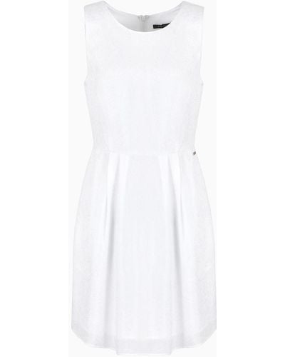 Armani Exchange Sleeveless Dress In Satin Crepe With Pleats - White