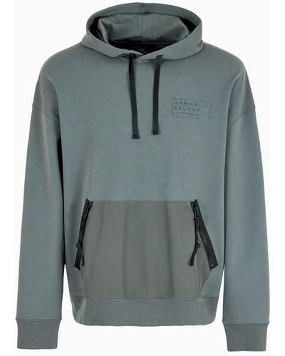 Armani Exchange Hooded Sweatshirt With Large Pocket - Gray