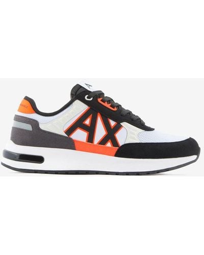 Armani Exchange - Mesh Suede Blend Color Block Logo Sneakers, 100% POLYESTER, Multicolour, Size: 6