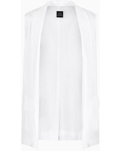 Armani Exchange Single-breasted Waistcoat In Satin Jacquard Fabric - White