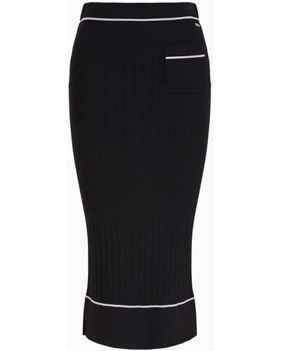 Armani Exchange Asv Ribbed Knit Midi Skirt - Black