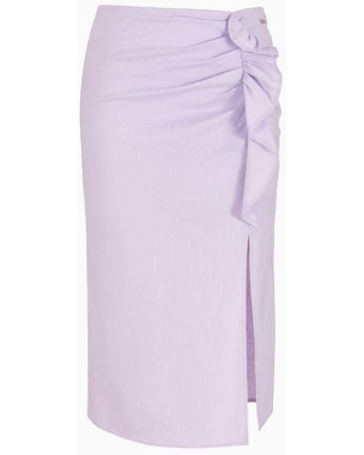 Armani Exchange Midi Skirt With Slit And Ruffles - Purple