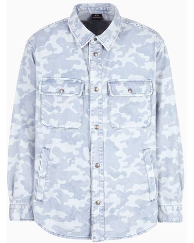 Armani Exchange Camouflage Patterned Cotton Denim Jacket - Blue