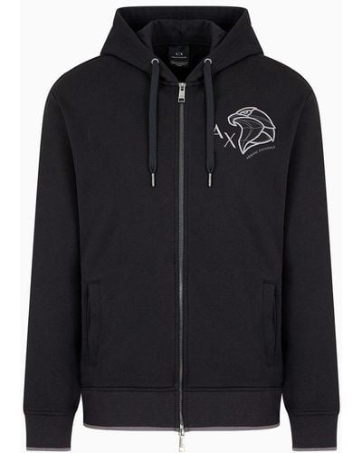 Armani Exchange Zip And Hood Sweatshirt With Embroidered Tiger - Black