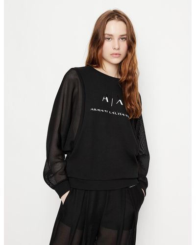 Armani Exchange Crewneck Sweatshirt With Inserts I See I Do Not See - Black