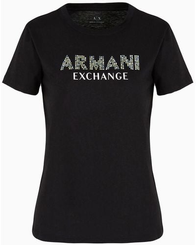 Armani Exchange A | X Armani Exchange Rhinestone Logo Cotton Jersey T-shirt - Black