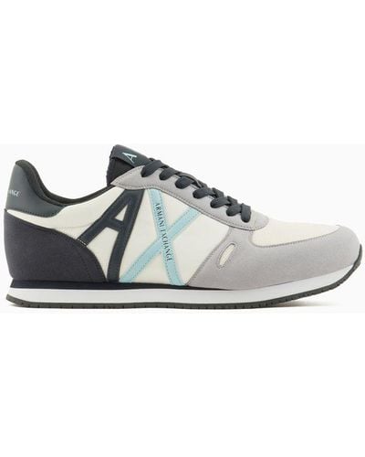 Armani Exchange Sneakers In Eco-suede, Mesh And Nylon - White