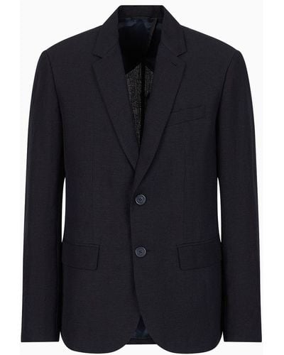 Armani Exchange Single-breasted Linen Twill Jacket - Blue
