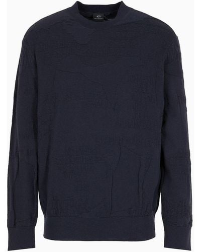 Armani Exchange Crew-neck Sweater In Comb Cotton - Blue