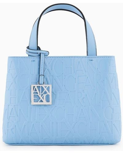 Armani Exchange Small Shopper With Handles And Shoulder Strap - Blue