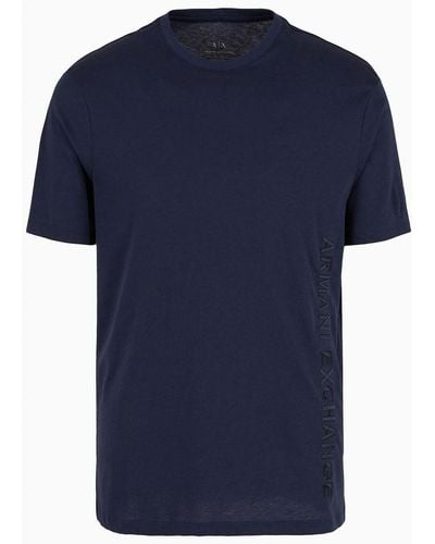 Armani Exchange T-shirt Regular Fit In Cotone Organico Asv Con Stampa - Blu