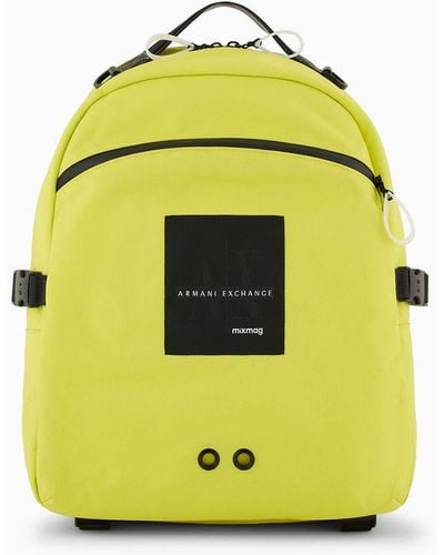 Armani Exchange Backpack In Asv Recycled Fabric With Logo Patch - Yellow