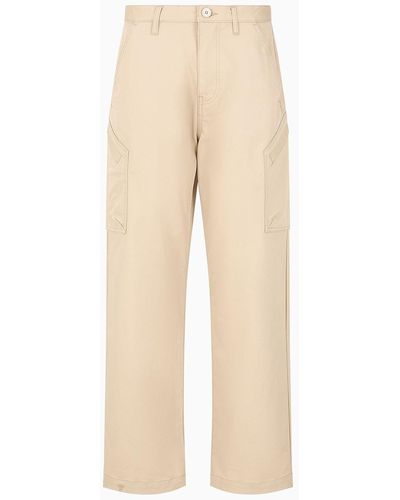 Armani Exchange Wide Leg Chino Pants In Cotton Gabardine - Natural