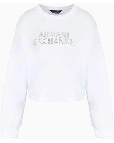 Armani Exchange Cropped Sweatshirt With Logo In Asv Organic Cotton - White