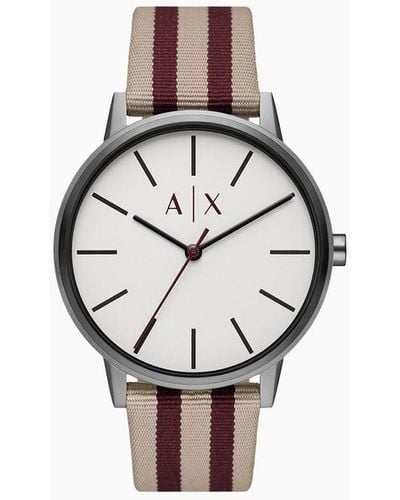 Armani Exchange Three-hand Brown And Red Textile Watch - White