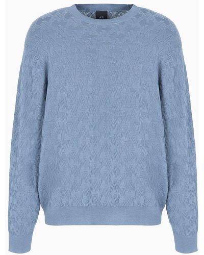 Armani Exchange Asv Monogram Jacquard Crewneck Sweater - Blue
