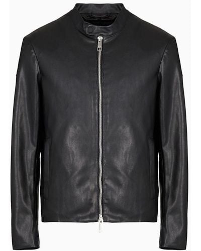 Armani Exchange Faux Leather Biker Jacket - Black