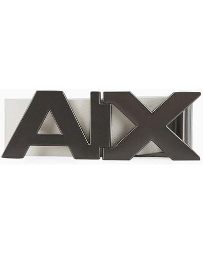 Armani Exchange Cinturón De Piel Con Hebilla De Metal Satinado Con Logotipo - Blanco